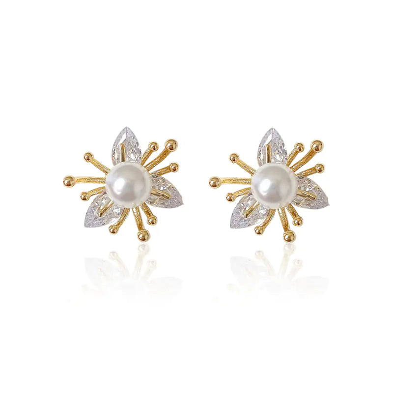 S925 Silver Pearl Petal Stud Earrings (Minimalist Design)