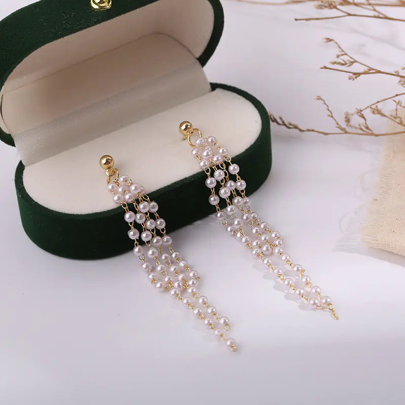 S925 Silver Elegant Pearl Tassel Drops