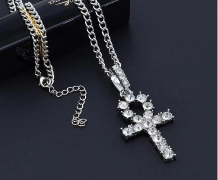 Hip Hop Men's Classic Cross Necklace with Diamond Accents