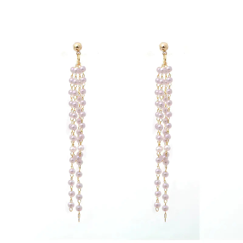 S925 Silver Elegant Pearl Tassel Drops