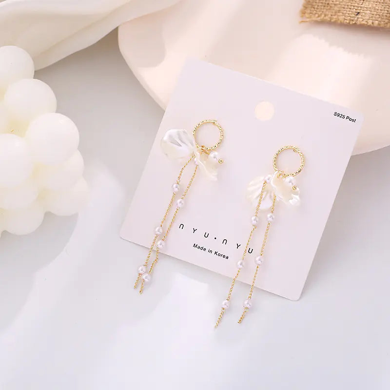 Elegant Pearl Tassel S925 Earrings