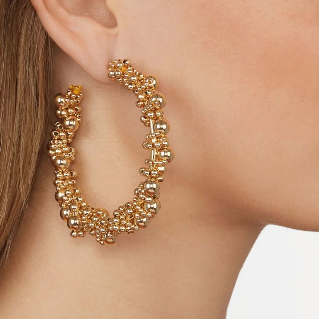 Beaded Gold Hoop Earrings
