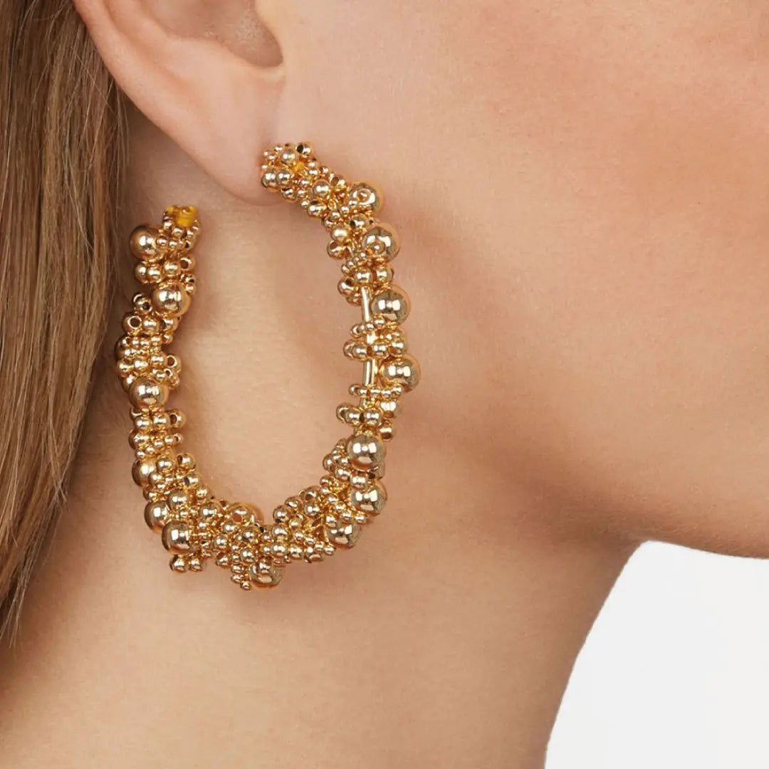 Beaded Gold Hoop Earrings