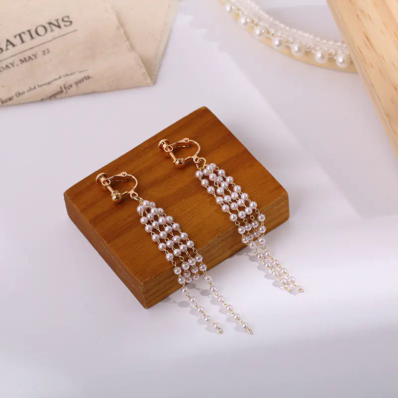 S925 Silver Elegant Pearl Tassel Drops